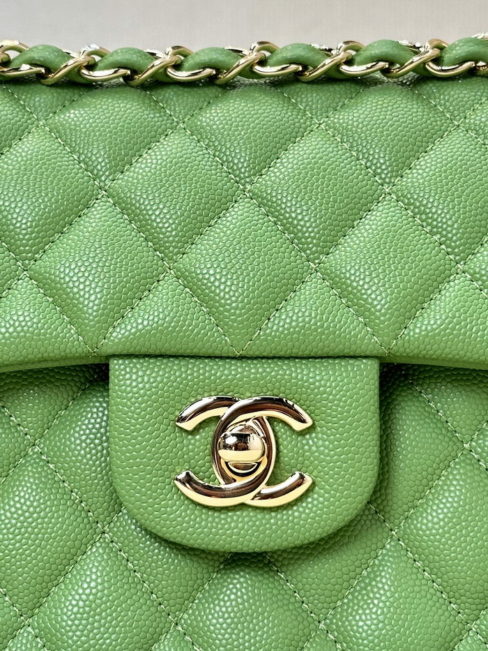 Small Chanel Grained Calfskin Flap Bag A01117 Green