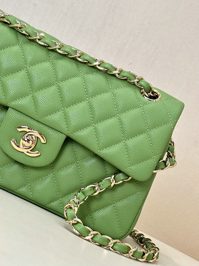 Small Chanel Grained Calfskin Flap Bag A01117 Green