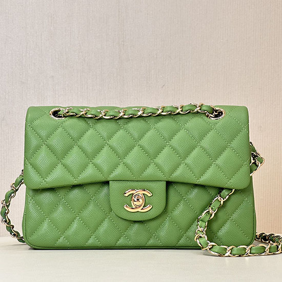 Small Chanel Grained Calfskin Flap Bag A01117 Green