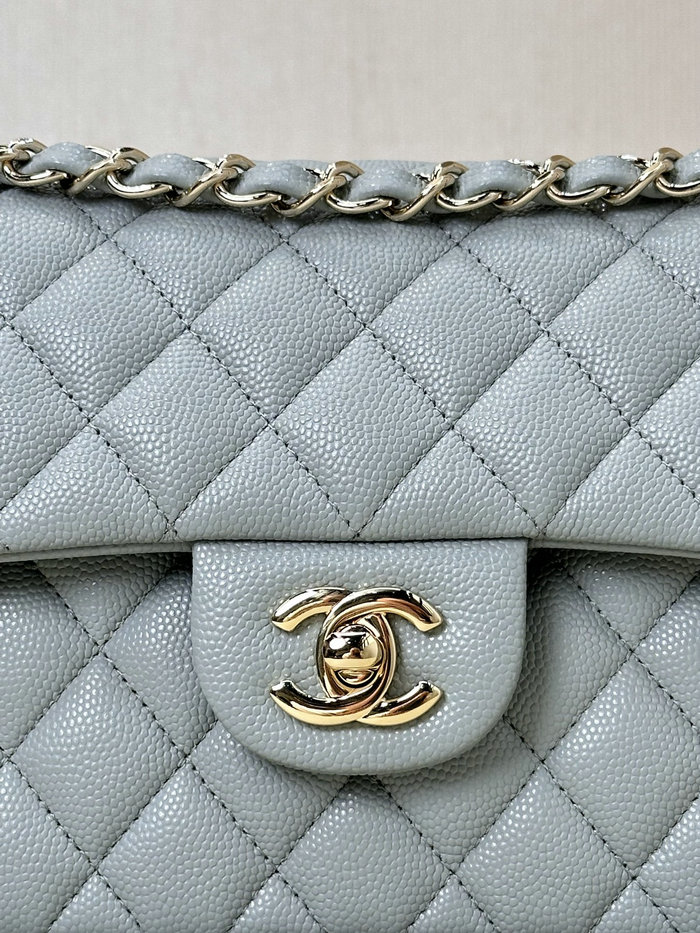 Small Chanel Grained Calfskin Flap Bag A01117 Grey with Gold