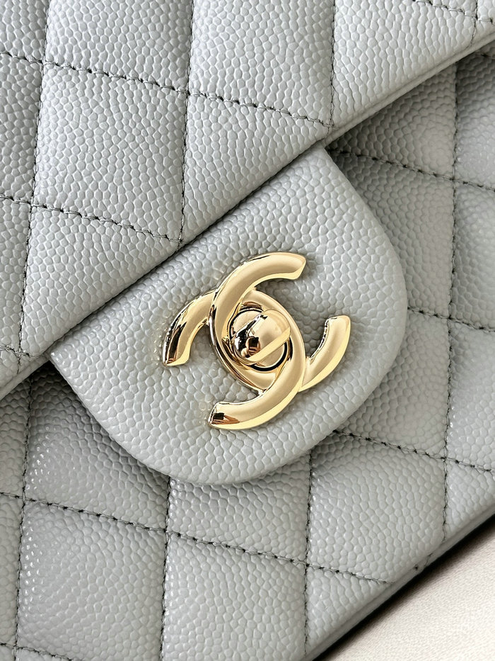 Small Chanel Grained Calfskin Flap Bag A01117 Grey with Gold