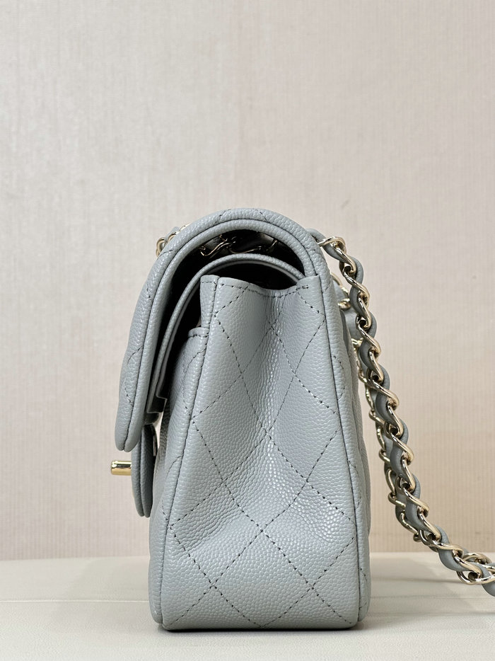 Small Chanel Grained Calfskin Flap Bag A01117 Grey with Gold