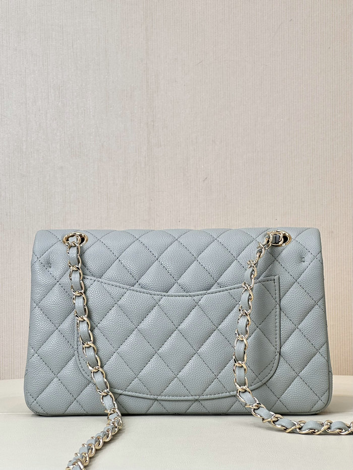 Small Chanel Grained Calfskin Flap Bag A01117 Grey with Gold