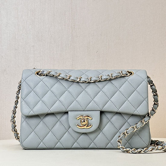 Small Chanel Grained Calfskin Flap Bag A01117 Grey with Gold