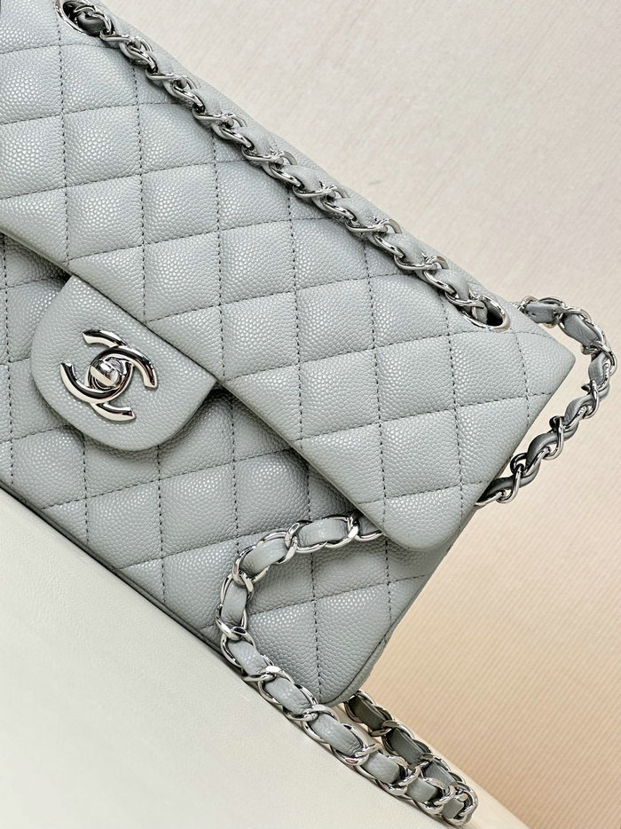 Small Chanel Grained Calfskin Flap Bag A01117 Grey with Silver