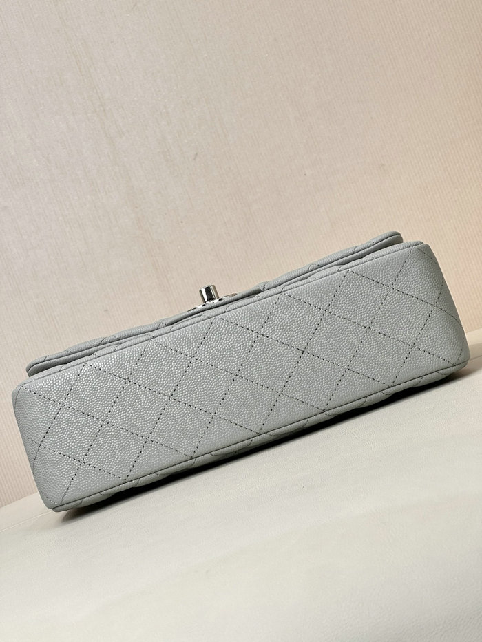 Small Chanel Grained Calfskin Flap Bag A01117 Grey with Silver