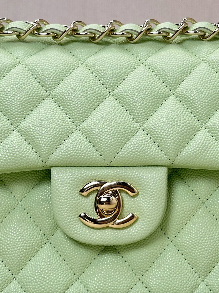 Small Chanel Grained Calfskin Flap Bag A01117 Light Green