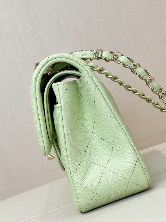 Small Chanel Grained Calfskin Flap Bag A01117 Light Green