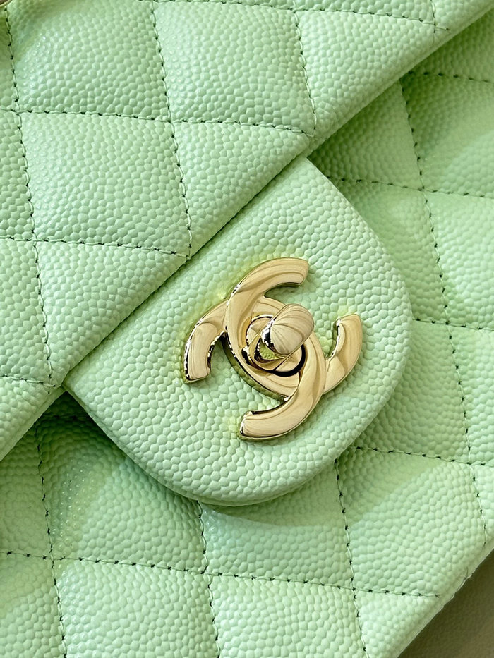 Small Chanel Grained Calfskin Flap Bag A01117 Mint Green