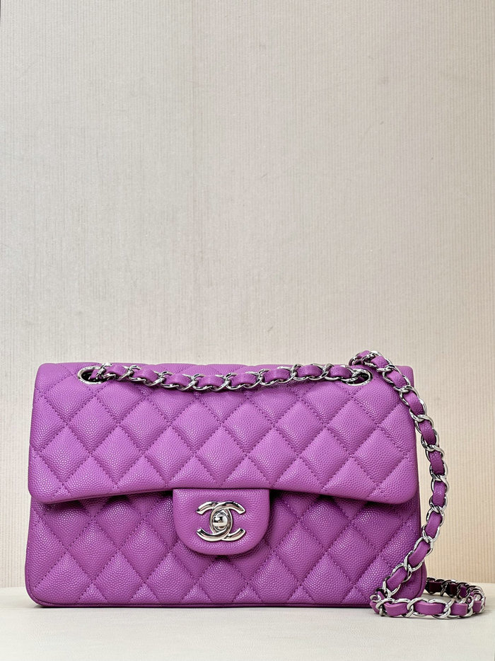 Small Chanel Grained Calfskin Flap Bag A01117 Purple