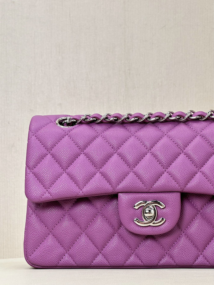 Small Chanel Grained Calfskin Flap Bag A01117 Purple