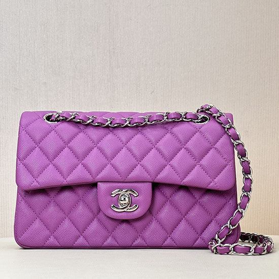 Small Chanel Grained Calfskin Flap Bag A01117 Purple