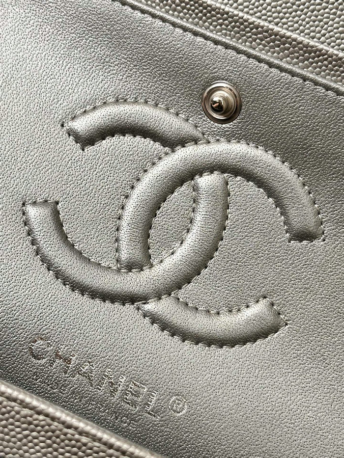 Small Chanel Grained Calfskin Flap Bag A01117 Silver