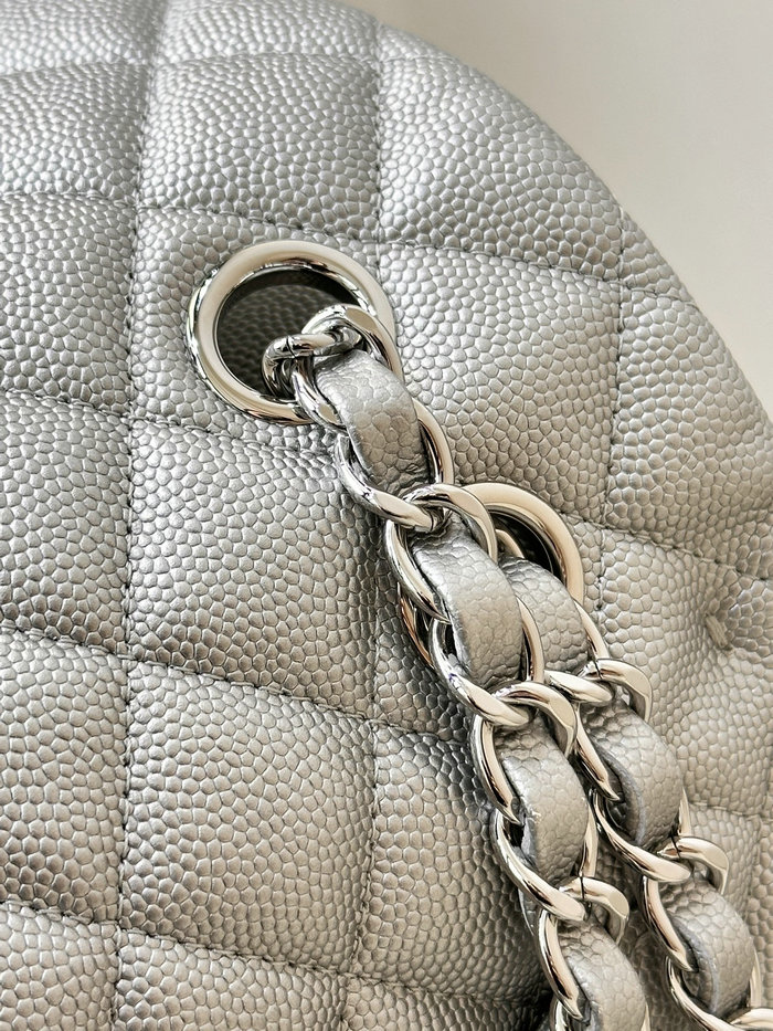 Small Chanel Grained Calfskin Flap Bag A01117 Silver