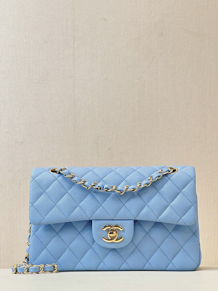 Small Chanel Grained Calfskin Flap Bag A01117 Skyblue