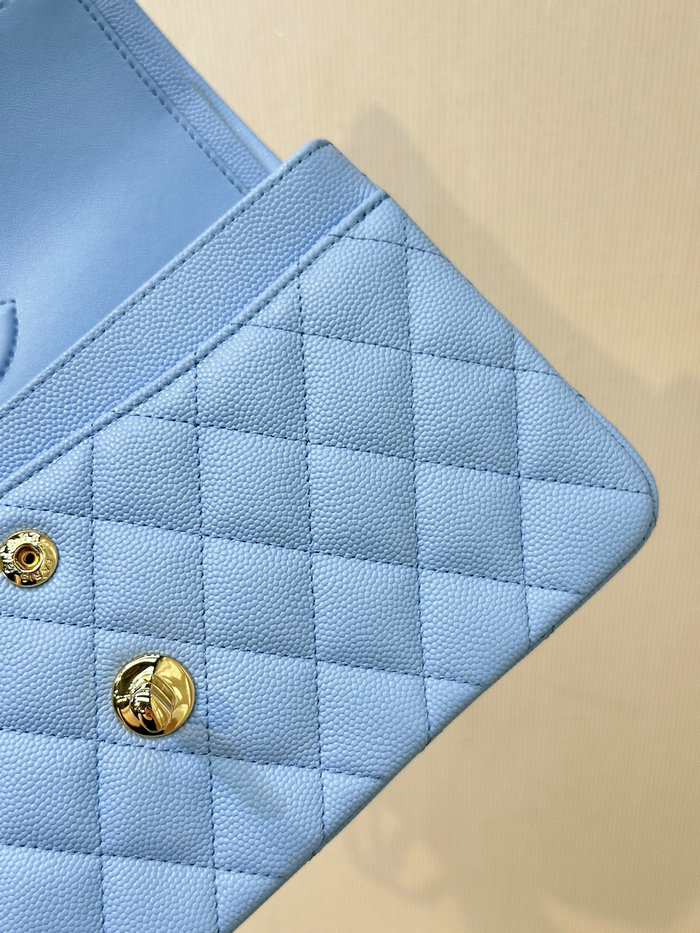 Small Chanel Grained Calfskin Flap Bag A01117 Skyblue