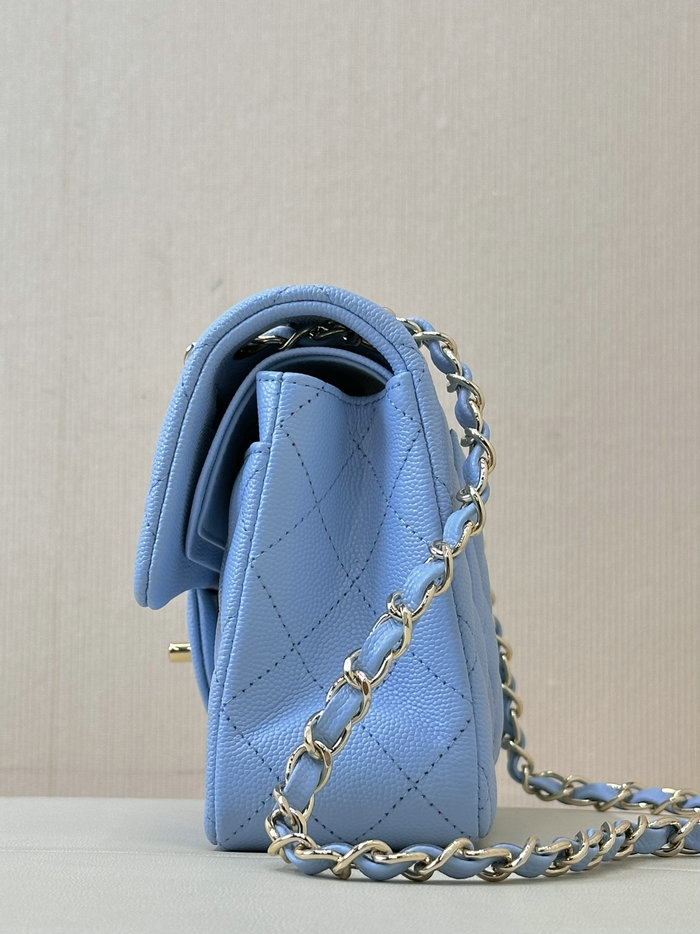 Small Chanel Grained Calfskin Flap Bag A01117 Skyblue