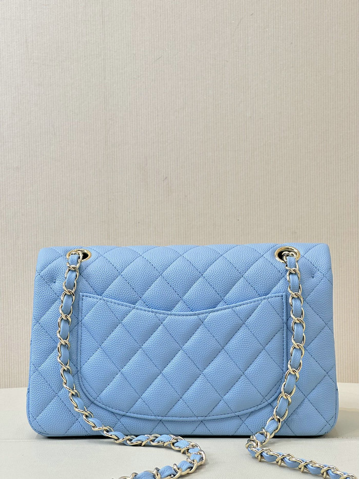 Small Chanel Grained Calfskin Flap Bag A01117 Skyblue