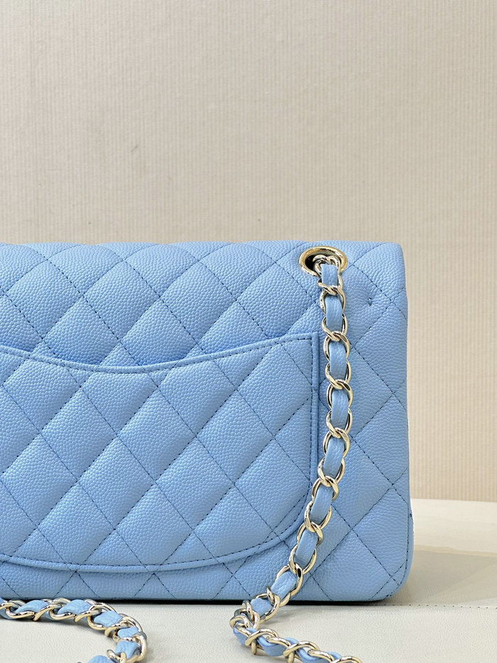 Small Chanel Grained Calfskin Flap Bag A01117 Skyblue