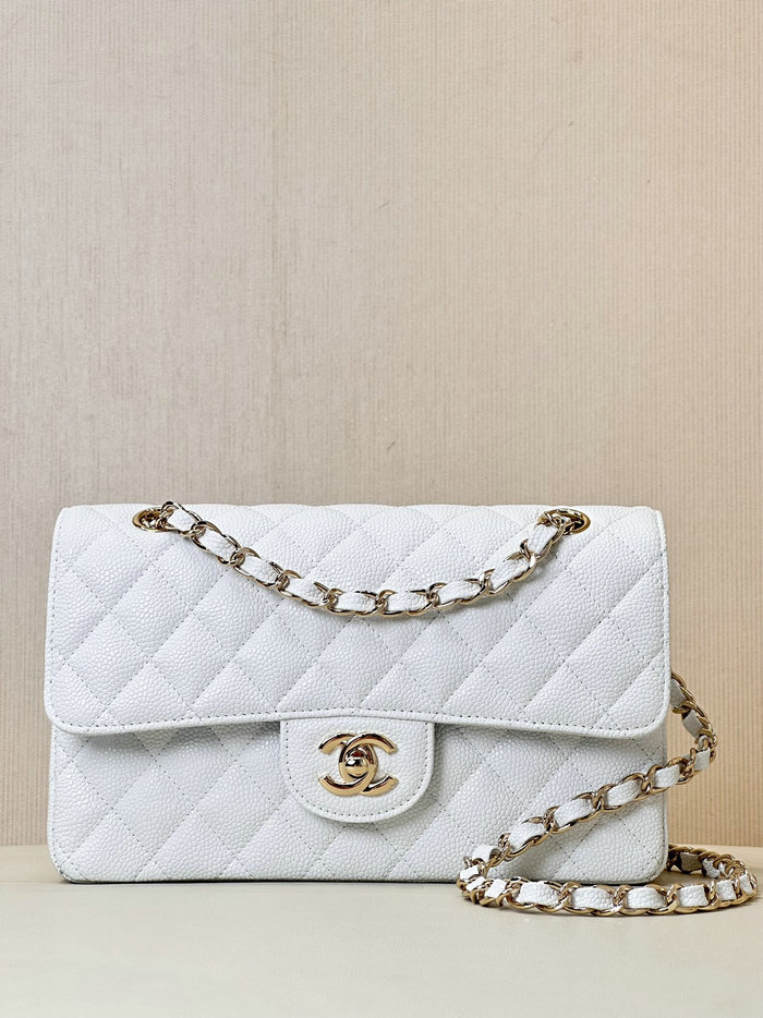 Small Chanel Grained Calfskin Flap Bag A01117 White