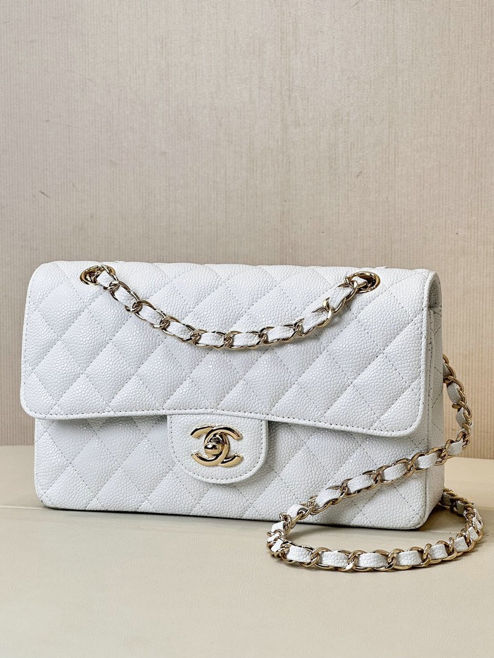 Small Chanel Grained Calfskin Flap Bag A01117 White