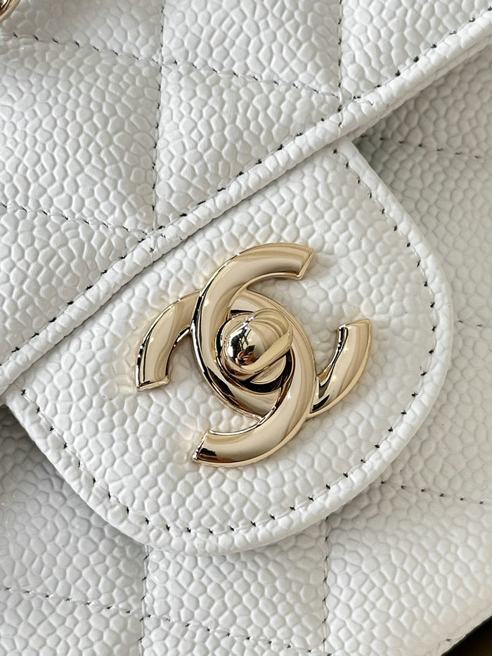 Small Chanel Grained Calfskin Flap Bag A01117 White