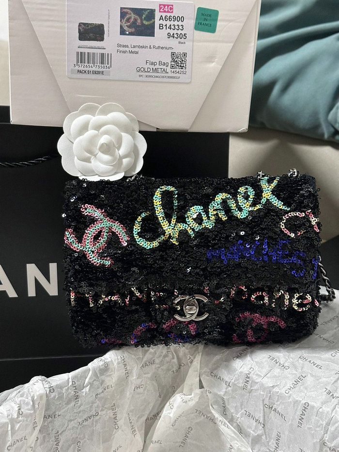 Small Chanel Sequins Flap Bag Black AS4561