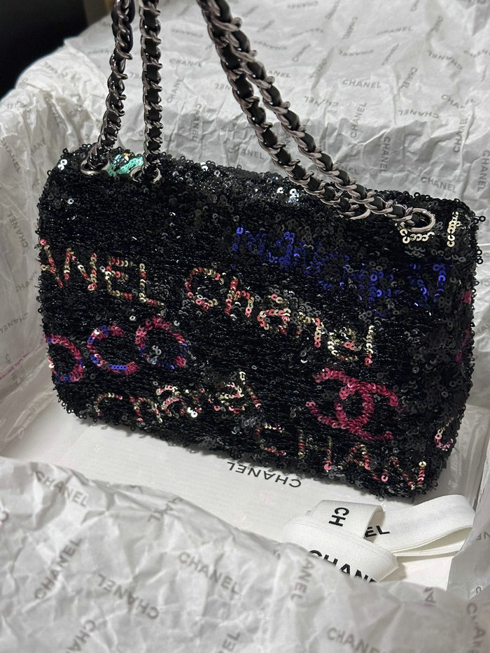 Small Chanel Sequins Flap Bag Black AS4561