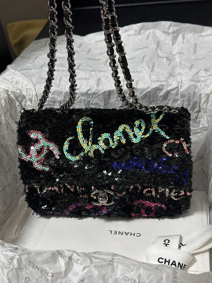 Small Chanel Sequins Flap Bag Black AS4561