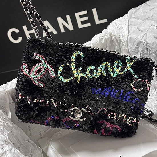 Small Chanel Sequins Flap Bag Black AS4561