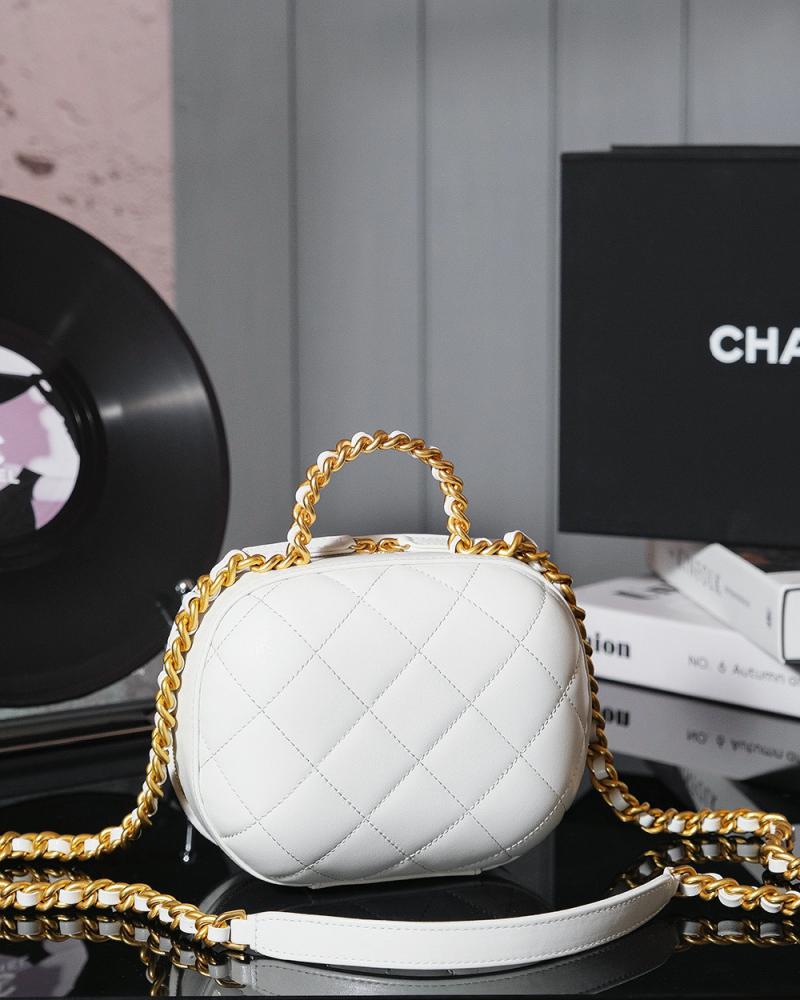 Chanel Lambskin Vanity Case With Chain White AS3066