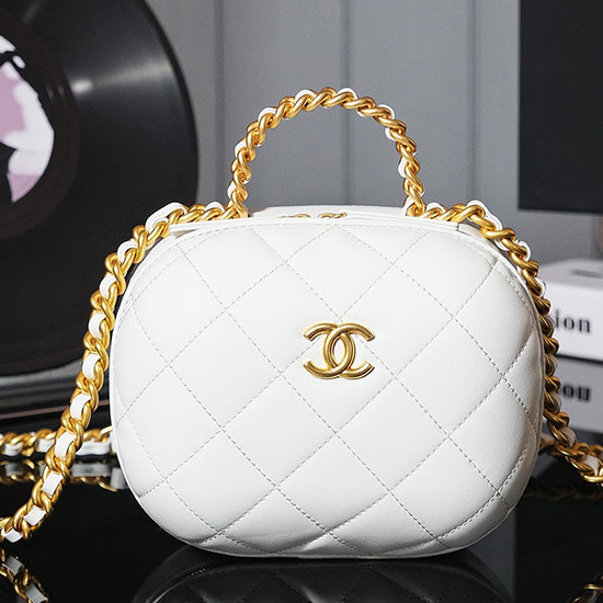 Chanel Lambskin Vanity Case With Chain White AS3066