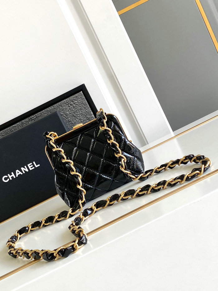 Chanel Mini Shiny Lambskin Clutch AP4028 Black