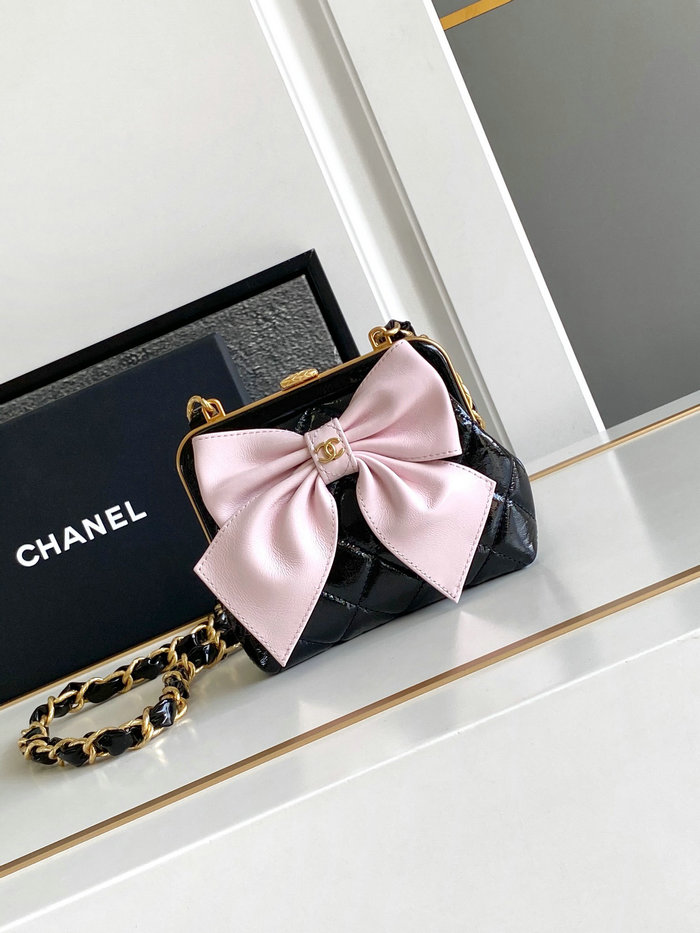 Chanel Mini Shiny Lambskin Clutch AP4028 Black and Pink