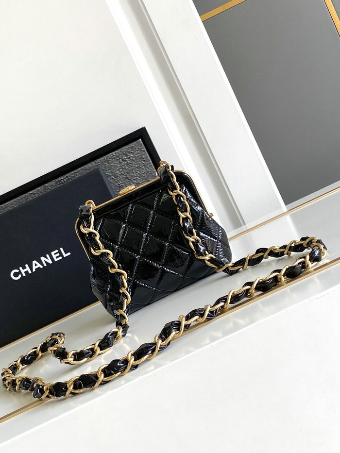 Chanel Mini Shiny Lambskin Clutch AP4028 Black and Pink