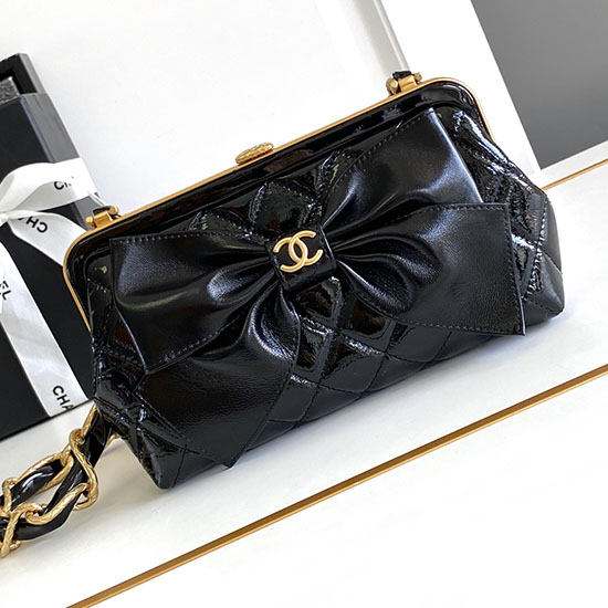 Chanel Small Shiny Lambskin With Chain AP4027 Black