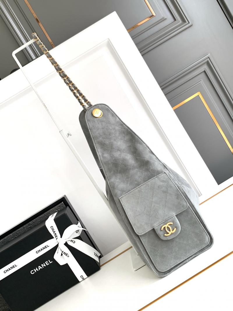 Chanel Suede Leather Shoulder Bag Grey A99921