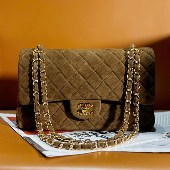 Medium Chanel Suede Flap Bag Dark Brown A01112