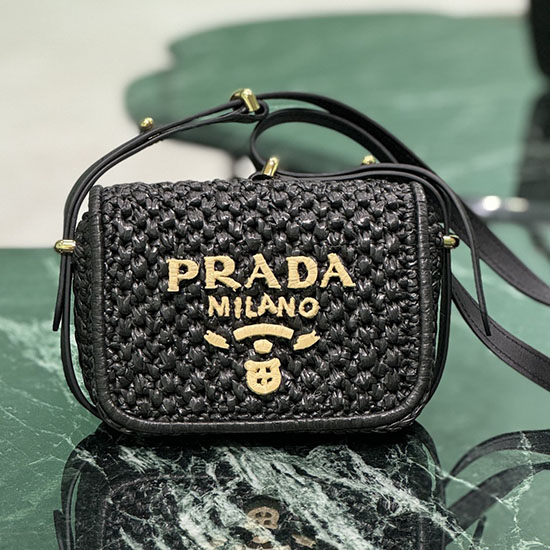 Prada Crochet and leather shoulder bag 1BD362 Black