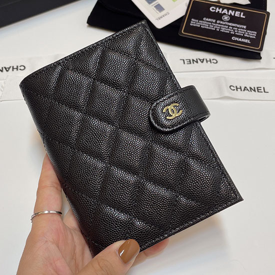 Chanel Grain Calfskin Passport Holder AP3196 Black with Gold