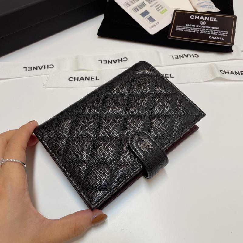 Chanel Grain Calfskin Passport Holder AP3196 Black with Silver