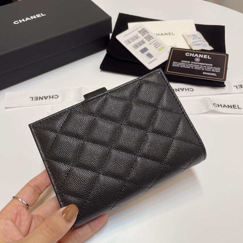 Chanel Grain Calfskin Passport Holder AP3196 Black with Silver