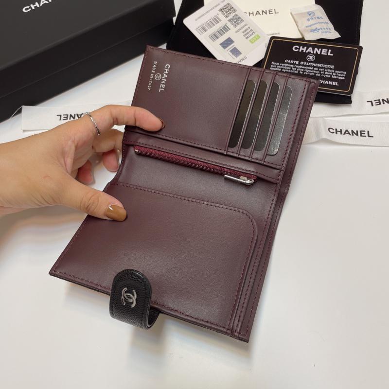 Chanel Grain Calfskin Passport Holder AP3196 Black with Silver