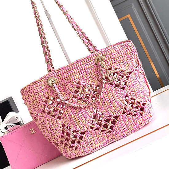 Chanel Raffia Small Tote AS4714 Pink