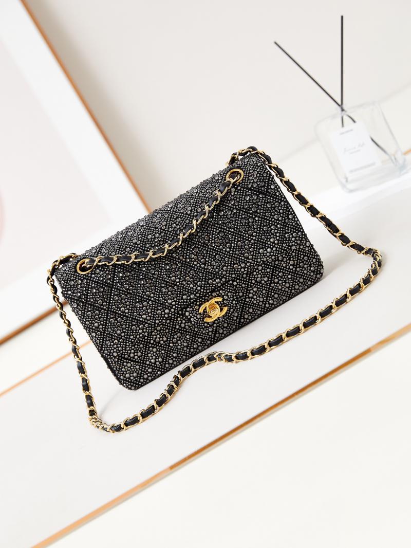 Medium Chanel Flap Evening Bag with Crystal A01112 Black