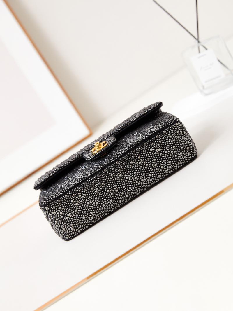 Medium Chanel Flap Evening Bag with Crystal A01112 Black