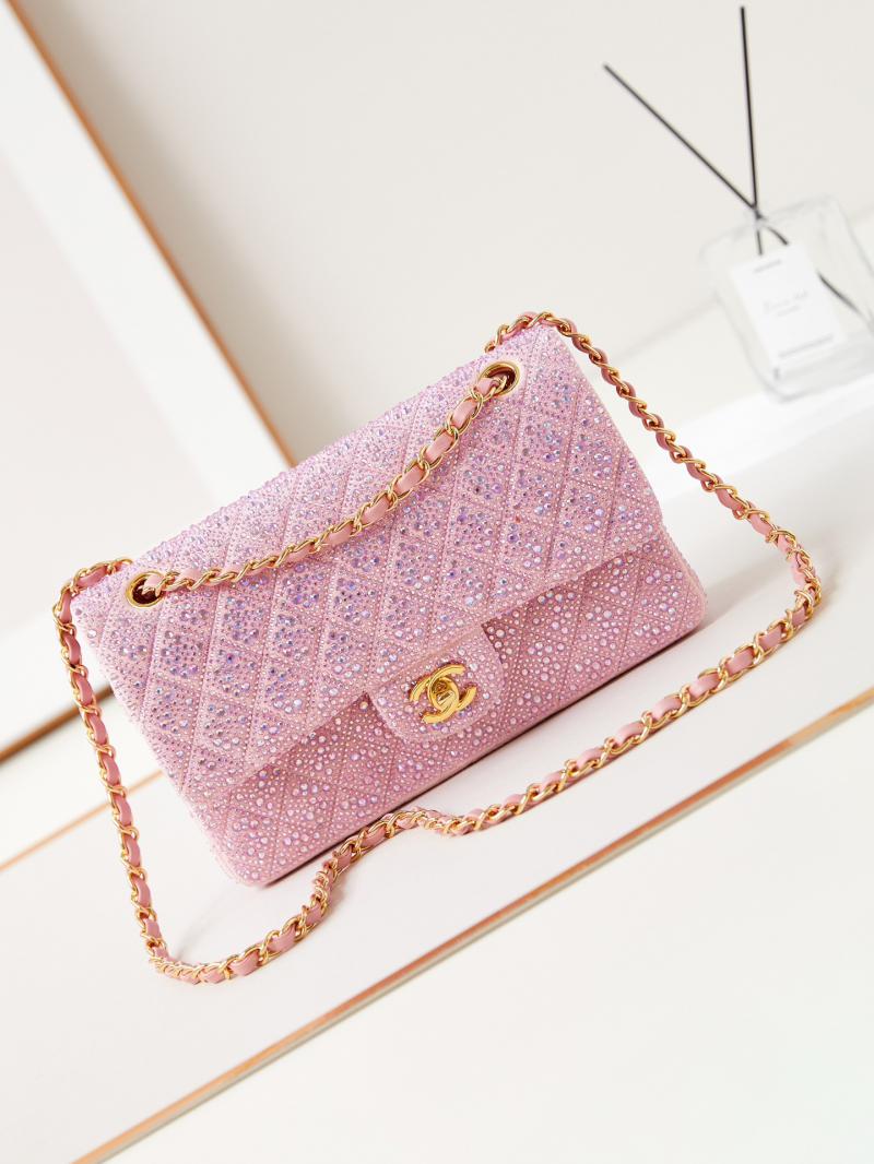 Medium Chanel Flap Evening Bag with Crystal A01112 Pink