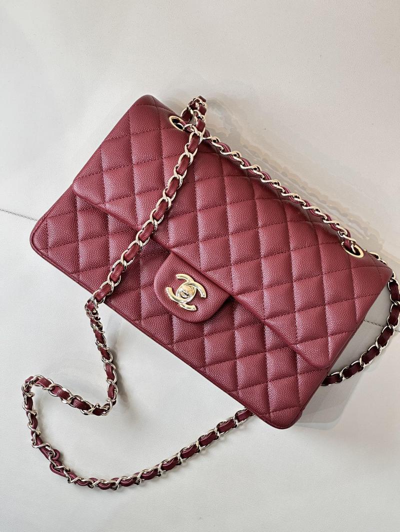 Medium Chanel Grained Calfskin Flap Bag A01112 Burgundy