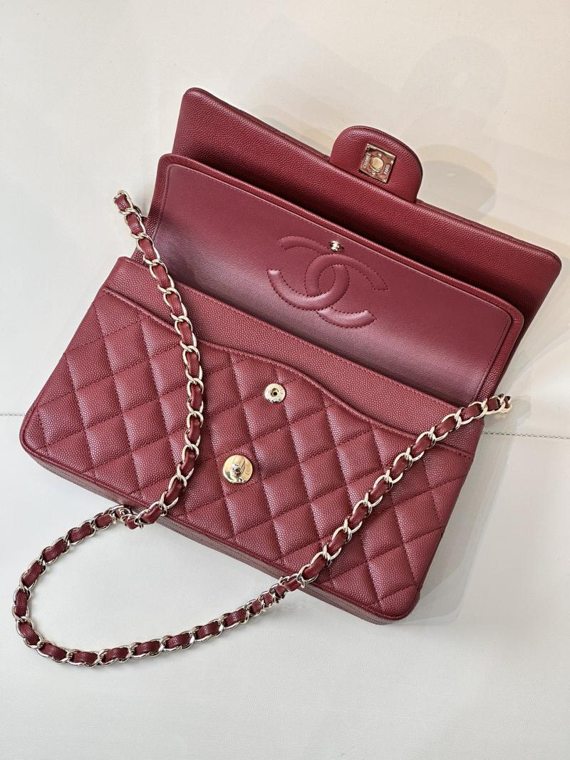 Medium Chanel Grained Calfskin Flap Bag A01112 Burgundy