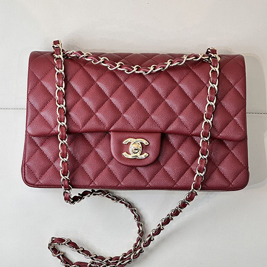 Medium Chanel Grained Calfskin Flap Bag A01112 Burgundy